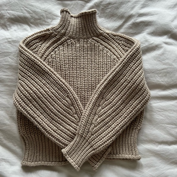 Oatmeal Turtleneck Cropped Sweater - Picture 2 of 4